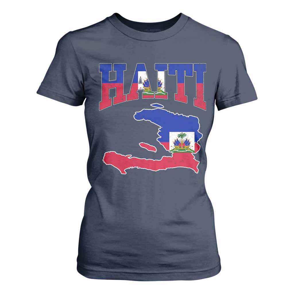 Haiti Pride T Shirt For Women Retro Vintage Haitian Flag Map Pride Graphic TS10 Navy Print Your Wear