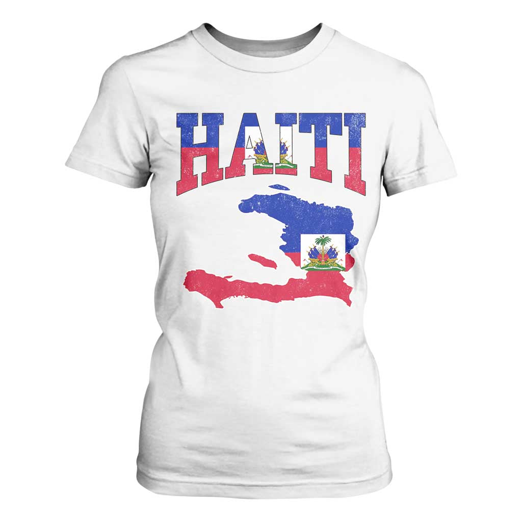 Haiti Pride T Shirt For Women Retro Vintage Haitian Flag Map Pride Graphic TS10 White Print Your Wear