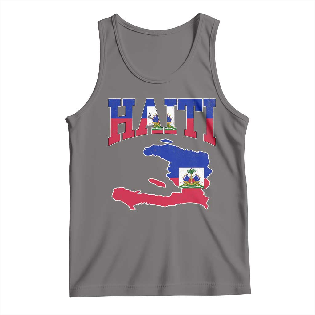 Haiti Pride Tank Top Retro Vintage Haitian Flag Map Pride Graphic TS10 Deep Heather Print Your Wear