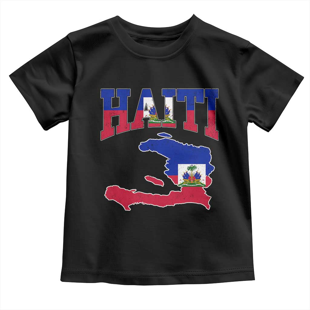 Haiti Pride Toddler T Shirt Retro Vintage Haitian Flag Map Pride Graphic TS10 Black Print Your Wear