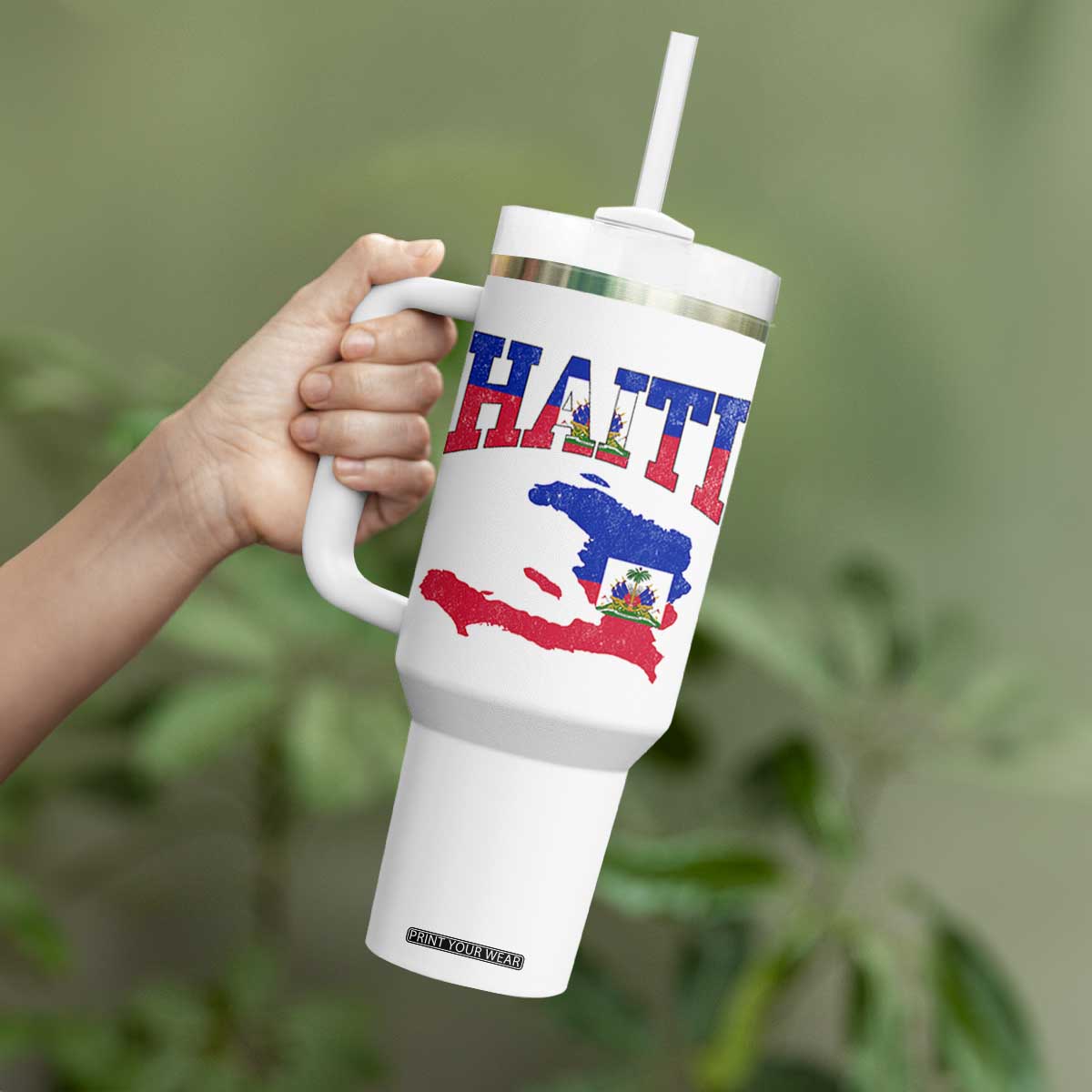 Haiti Pride Tumbler With Handle Retro Vintage Haitian Flag Map Pride Graphic TS10 Print Your Wear