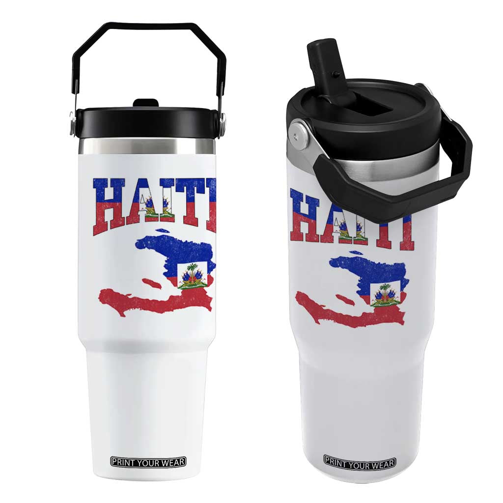 Haiti Pride Flip Straw Tumbler Retro Vintage Haitian Flag Map Pride Graphic TS10 One Size: 30 oz White Print Your Wear
