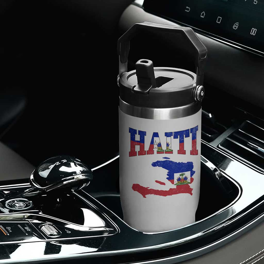 Haiti Pride Flip Straw Tumbler Retro Vintage Haitian Flag Map Pride Graphic TS10 Print Your Wear