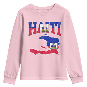 Haiti Pride Youth Sweatshirt Retro Vintage Haitian Flag Map Pride Graphic TS10 Light Pink Print Your Wear