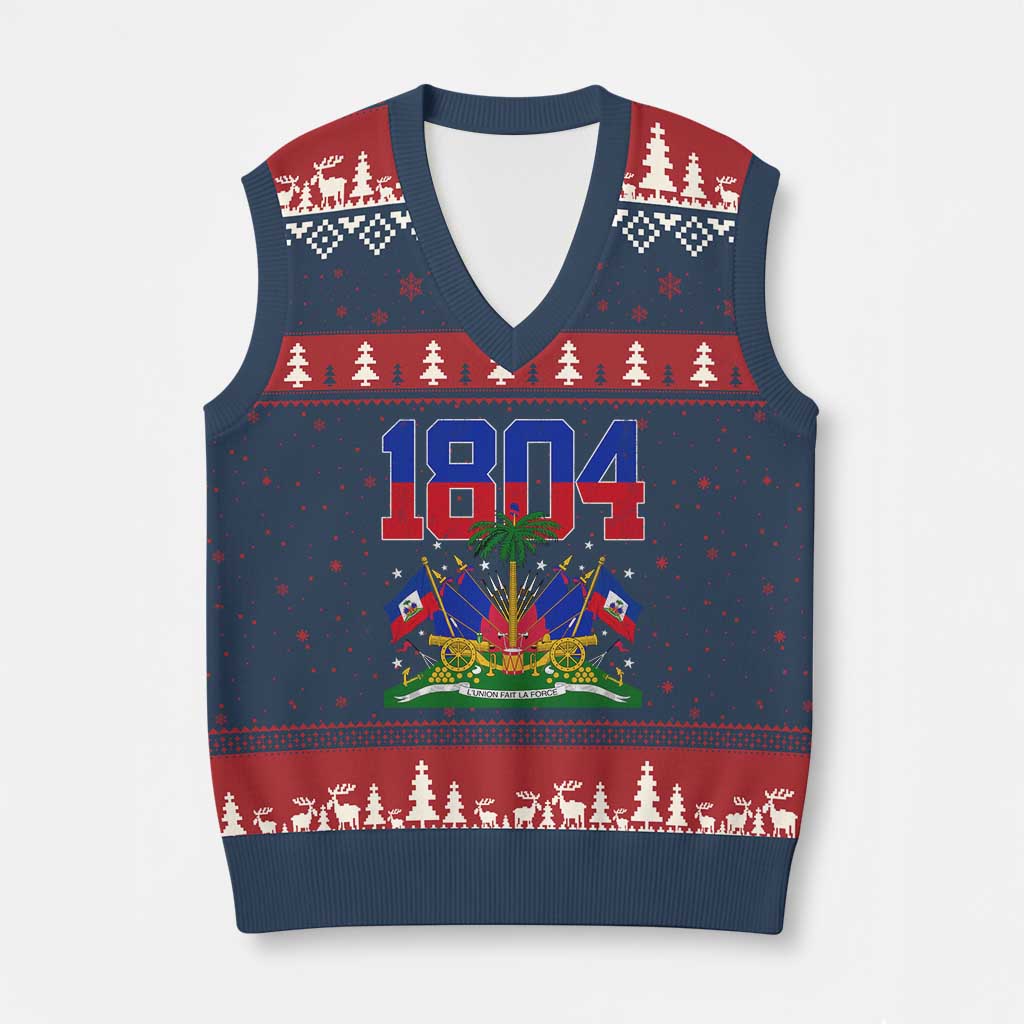 Haitian Revolution 1804 V-Neck Knit Sweater Vest Haiti Flag Independence Day Haitian Graphic TS10 Navy Red Print Your Wear