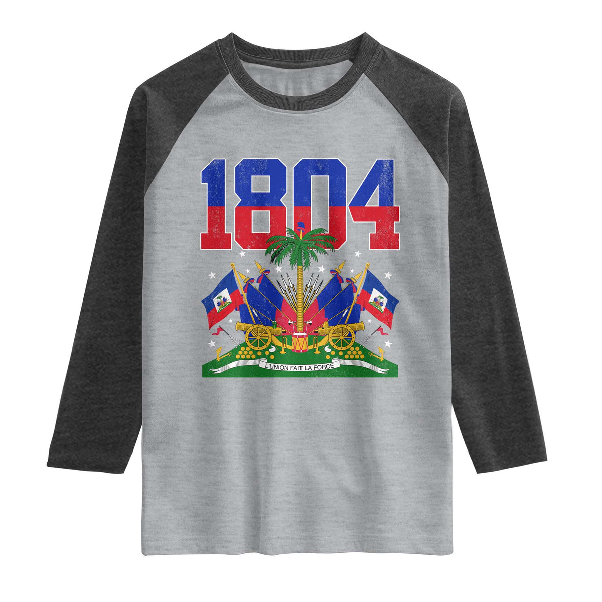 Haitian Revolution 1804 Raglan Shirt Haiti Flag Independence Day Haitian Graphic TS10 Heather Gray Heather Charcoal Print Your Wear