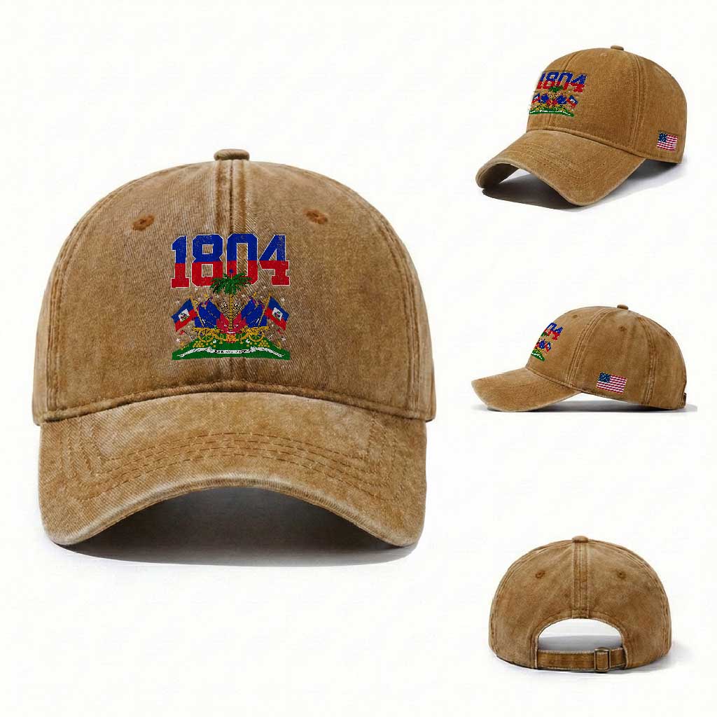 Haitian Revolution 1804 Washed Cotton Baseball Cap Haiti Flag Independence Day Haitian Graphic TS10 Washed Cap Universal Fit Yellow Ochre Print Your Wear