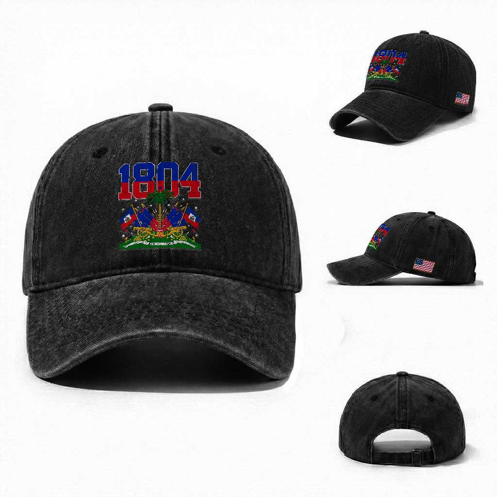 Haitian Revolution 1804 Washed Cotton Baseball Cap Haiti Flag Independence Day Haitian Graphic TS10 Washed Cap Universal Fit Black Print Your Wear