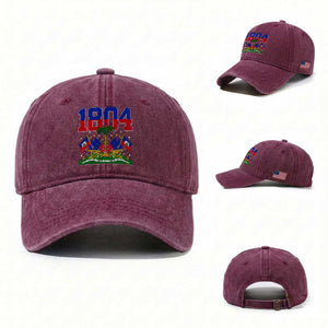 Haitian Revolution 1804 Washed Cotton Baseball Cap Haiti Flag Independence Day Haitian Graphic TS10 Washed Cap Universal Fit Burgundy Print Your Wear