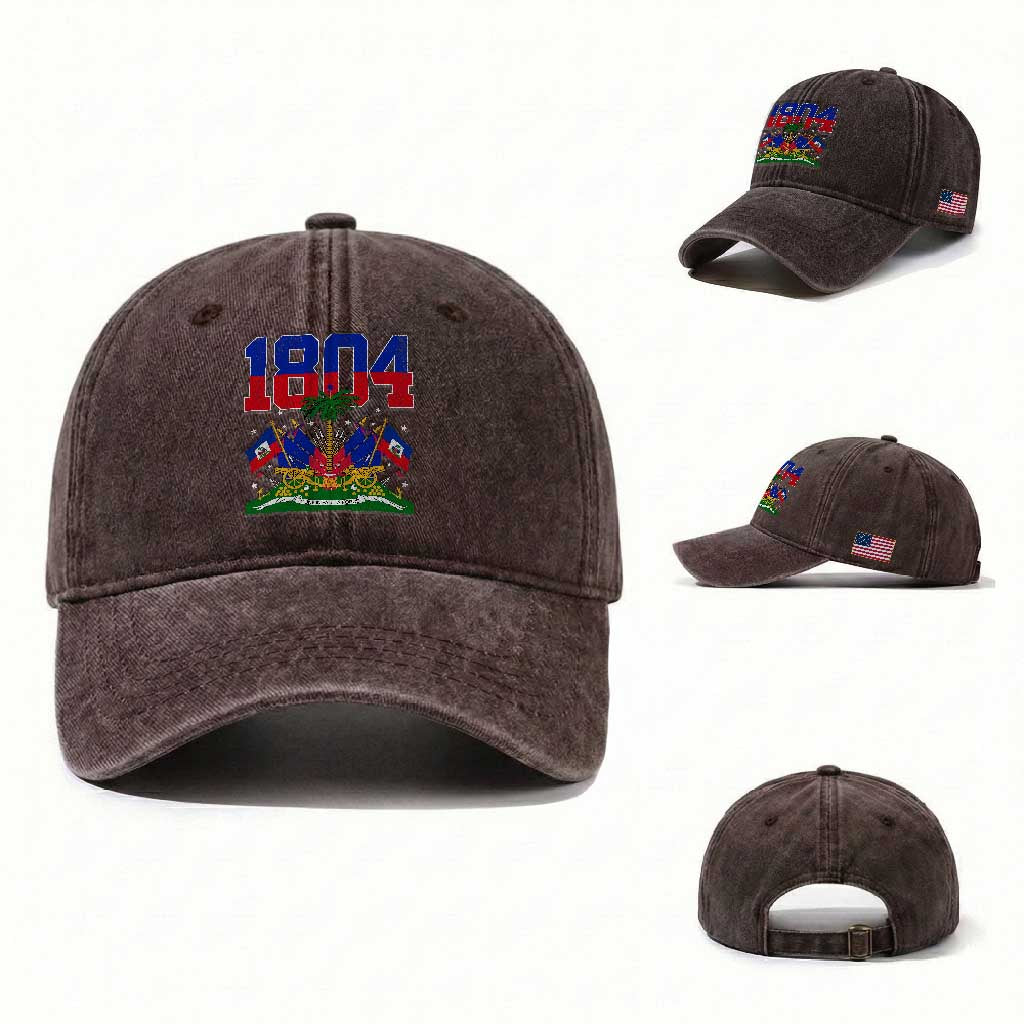 Haitian Revolution 1804 Washed Cotton Baseball Cap Haiti Flag Independence Day Haitian Graphic TS10 Washed Cap Universal Fit Dark Brown Print Your Wear