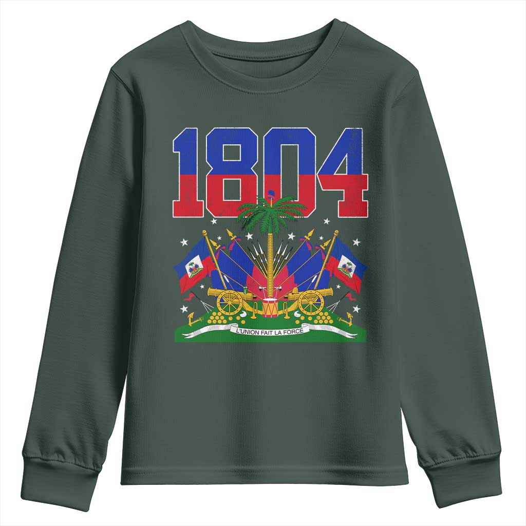 Haitian Revolution 1804 Youth Sweatshirt Haiti Flag Independence Day Haitian Graphic TS10 Dark Forest Green Print Your Wear