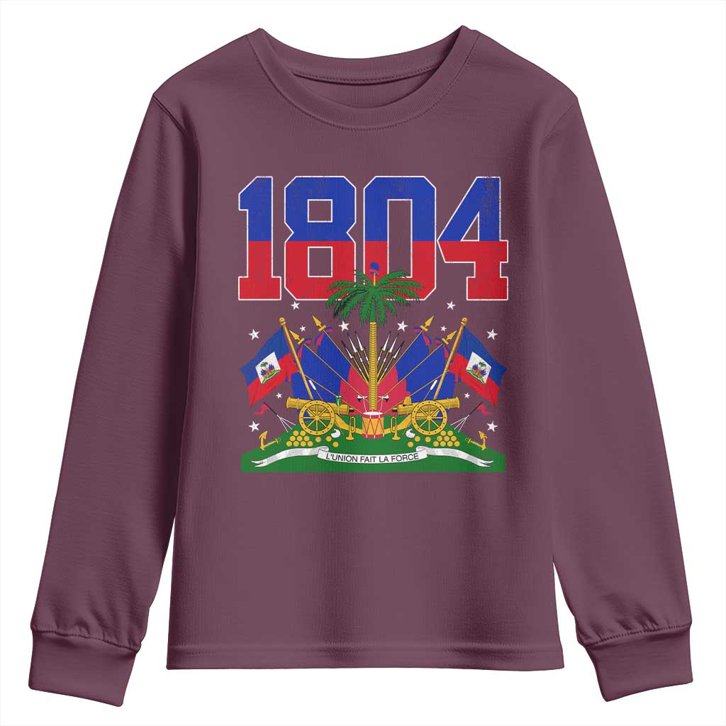 Haitian Revolution 1804 Youth Sweatshirt Haiti Flag Independence Day Haitian Graphic TS10 Maroon Print Your Wear