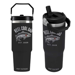Reel Cool Dad Est 2026 Flip Straw Tumbler Trout Fishing Vintage First Time Dad Fathers Day
