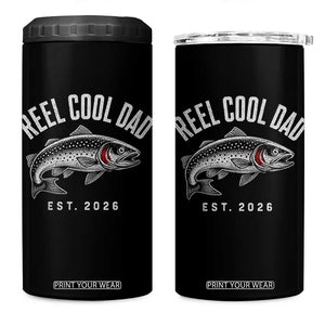 Reel Cool Dad Est 2026 4 in 1 Can Cooler Tumbler Trout Fishing Vintage First Time Dad Fathers Day
