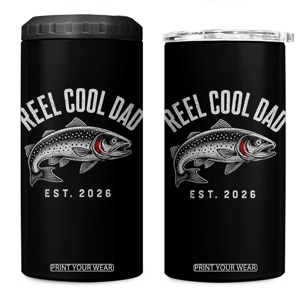 Reel Cool Dad Est 2026 4 in 1 Can Cooler Tumbler Trout Fishing Vintage First Time Dad Fathers Day TS10 One Size: 16 oz Black Print Your Wear
