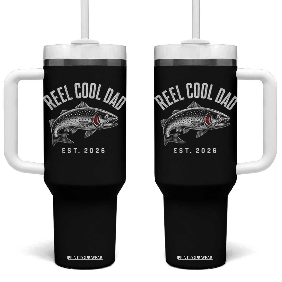 Reel Cool Dad Est 2026 Tumbler With Handle Trout Fishing Vintage First Time Dad Fathers Day
