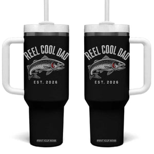 Reel Cool Dad Est 2026 Tumbler With Handle Trout Fishing Vintage First Time Dad Fathers Day