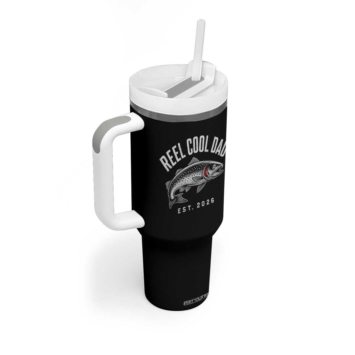 Reel Cool Dad Est 2026 Tumbler With Handle Trout Fishing Vintage First Time Dad Fathers Day
