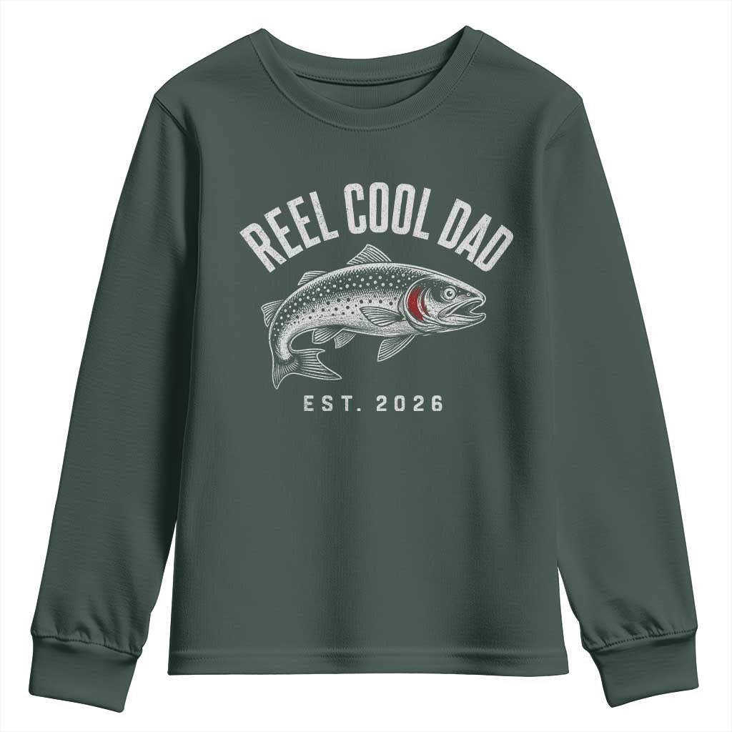 Reel Cool Dad Est 2026 Youth Sweatshirt Trout Fishing Vintage First Time Dad Fathers Day