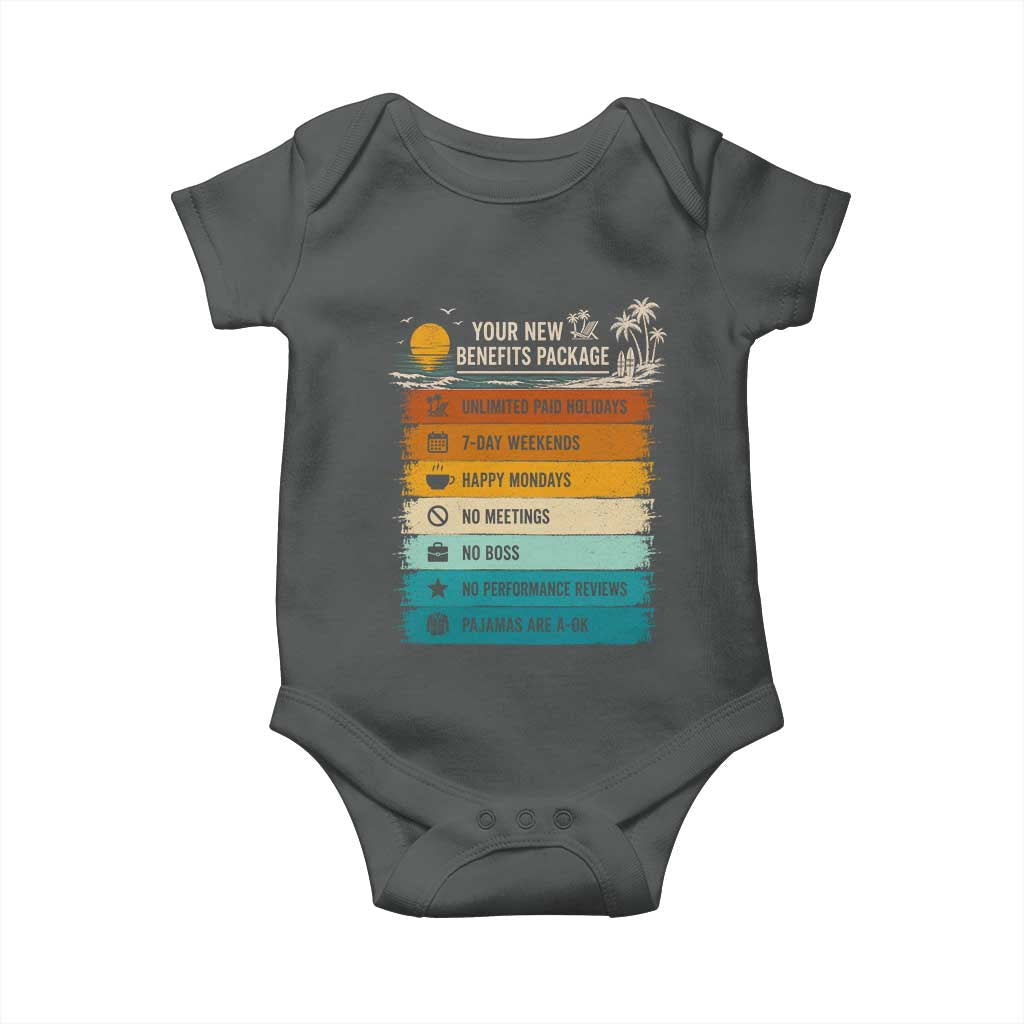 Funny Retirement Gift Baby Onesie New Benefits Package Retro Retired 2026 TS10 Dark Heather Print Your Wear