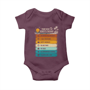 Funny Retirement Gift Baby Onesie New Benefits Package Retro Retired 2026 TS10 Maroon Print Your Wear