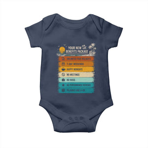 Funny Retirement Gift Baby Onesie New Benefits Package Retro Retired 2026 TS10 Navy Print Your Wear