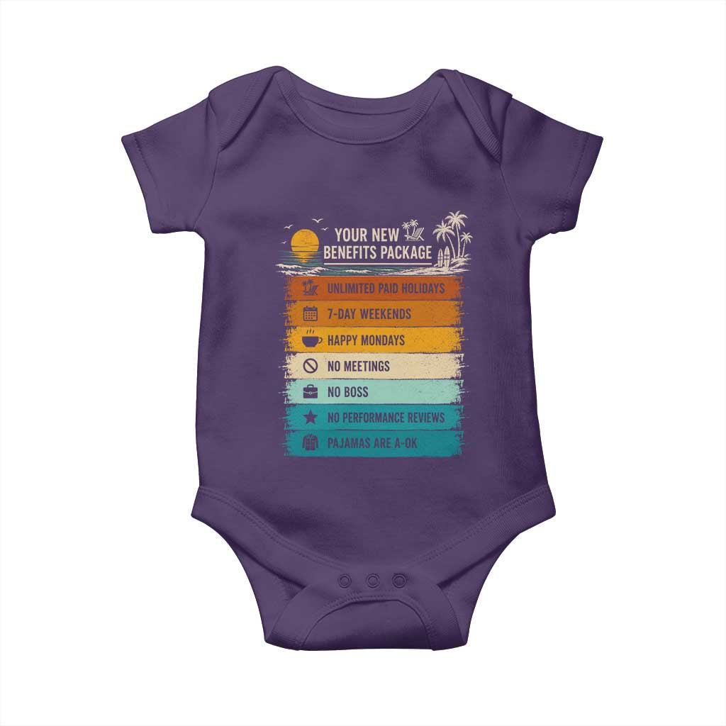 Funny Retirement Gift Baby Onesie New Benefits Package Retro Retired 2026 TS10 Purple Print Your Wear