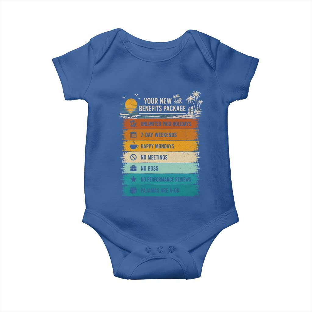 Funny Retirement Gift Baby Onesie New Benefits Package Retro Retired 2026 TS10 Royal Blue Print Your Wear