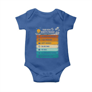 Funny Retirement Gift Baby Onesie New Benefits Package Retro Retired 2026 TS10 Royal Blue Print Your Wear