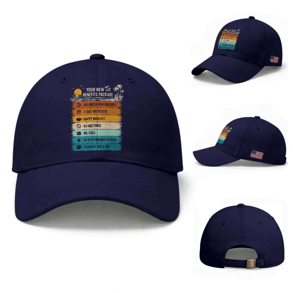Funny Retirement Gift Baseball Cap New Benefits Package Retro Retired 2026 TS10 Baseball Cap Universal Fit Dark Blue Print Your Wear