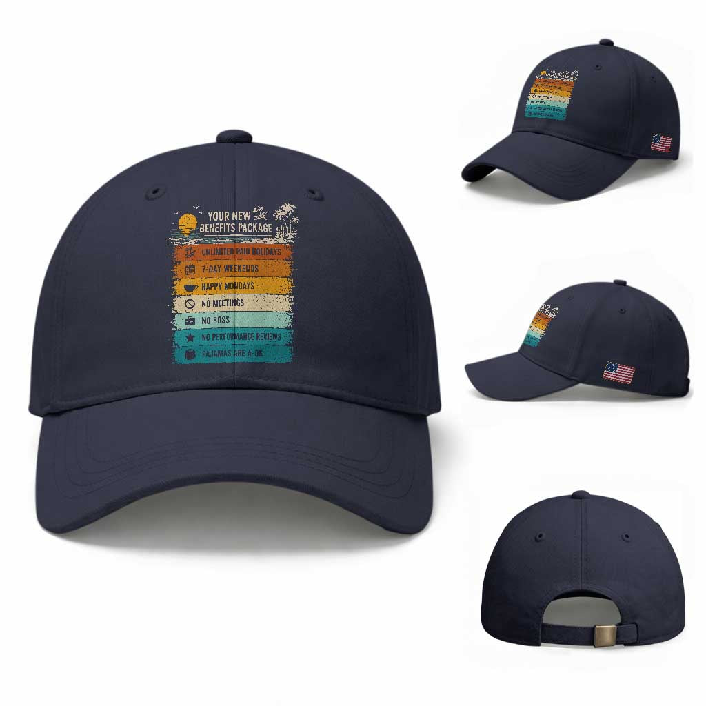 Funny Retirement Gift Baseball Cap New Benefits Package Retro Retired 2026 TS10 Baseball Cap Universal Fit Navy Print Your Wear