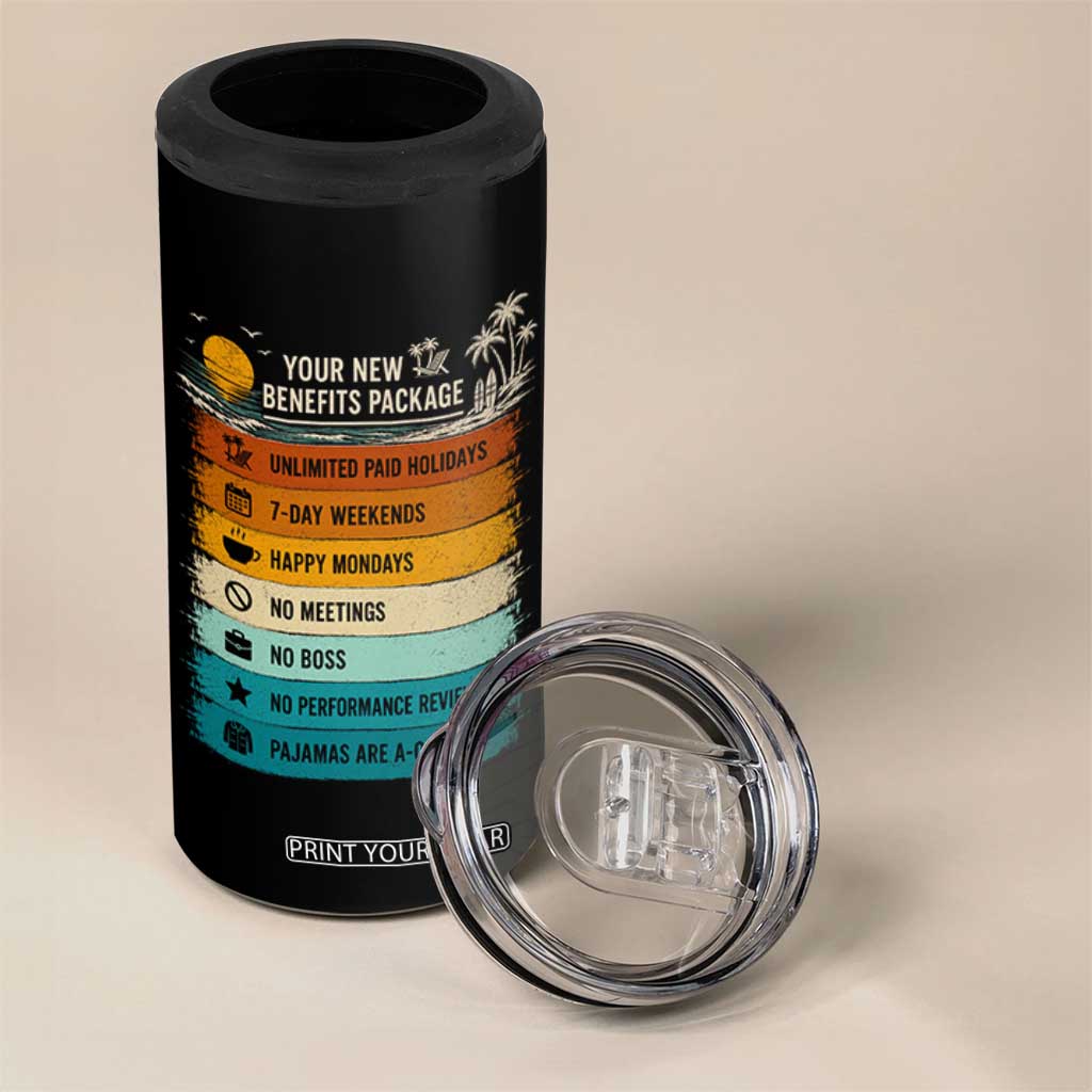 Funny Retirement Gift 4 in 1 Can Cooler Tumbler New Benefits Package Retro Retired 2026 TS10 Print Your Wear