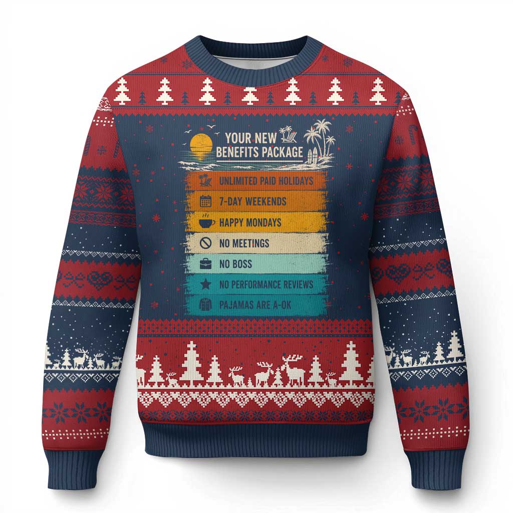 Funny Retirement Gift Ugly Christmas Sweater New Benefits Package Retro Retired 2026 TS10 Navy Red Print Your Wear