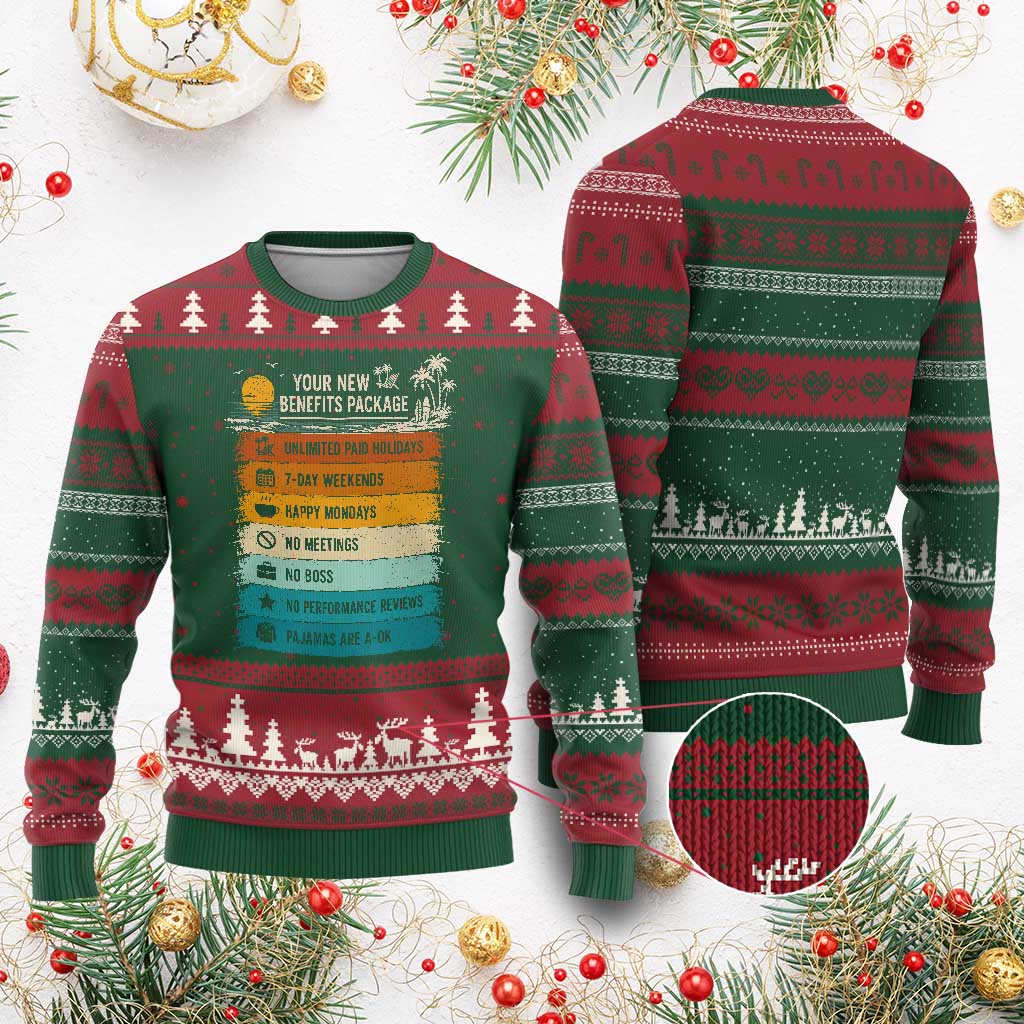 Funny Retirement Gift Ugly Christmas Sweater New Benefits Package Retro Retired 2026 TS10 Red Green Print Your Wear
