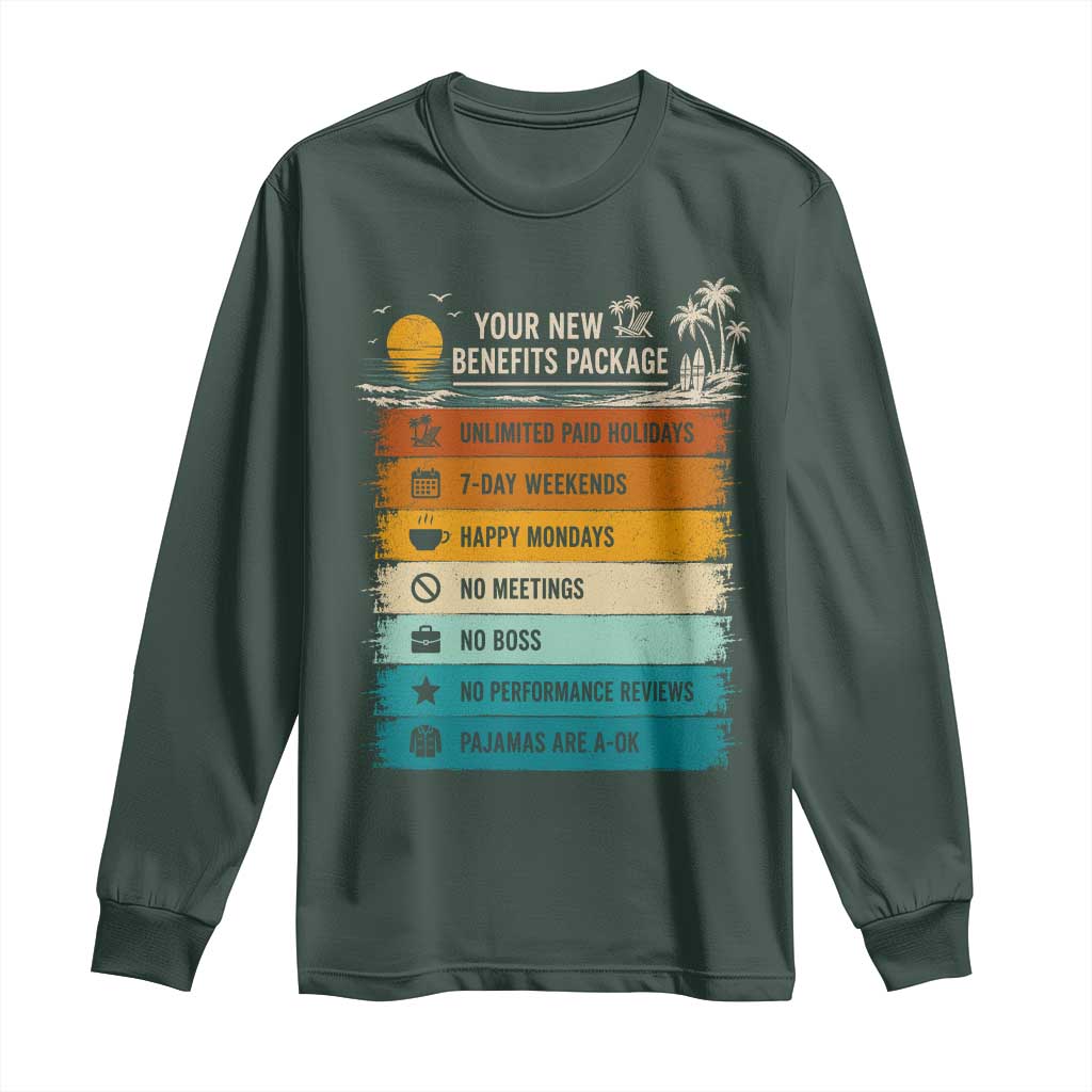 Funny Retirement Gift Long Sleeve Shirt New Benefits Package Retro Retired 2026 TS10 Dark Forest Green Print Your Wear