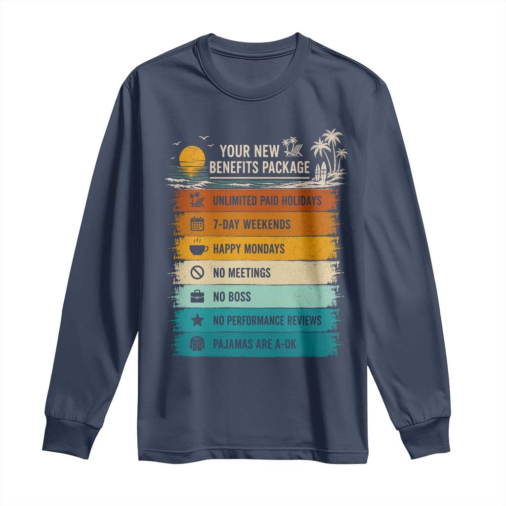 Funny Retirement Gift Long Sleeve Shirt New Benefits Package Retro Retired 2026 TS10 Navy Print Your Wear
