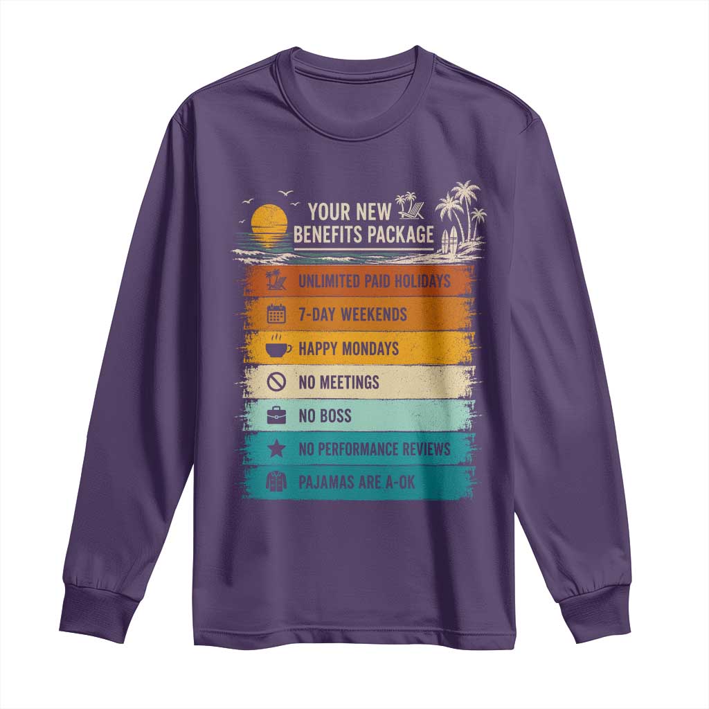 Funny Retirement Gift Long Sleeve Shirt New Benefits Package Retro Retired 2026 TS10 Purple Print Your Wear