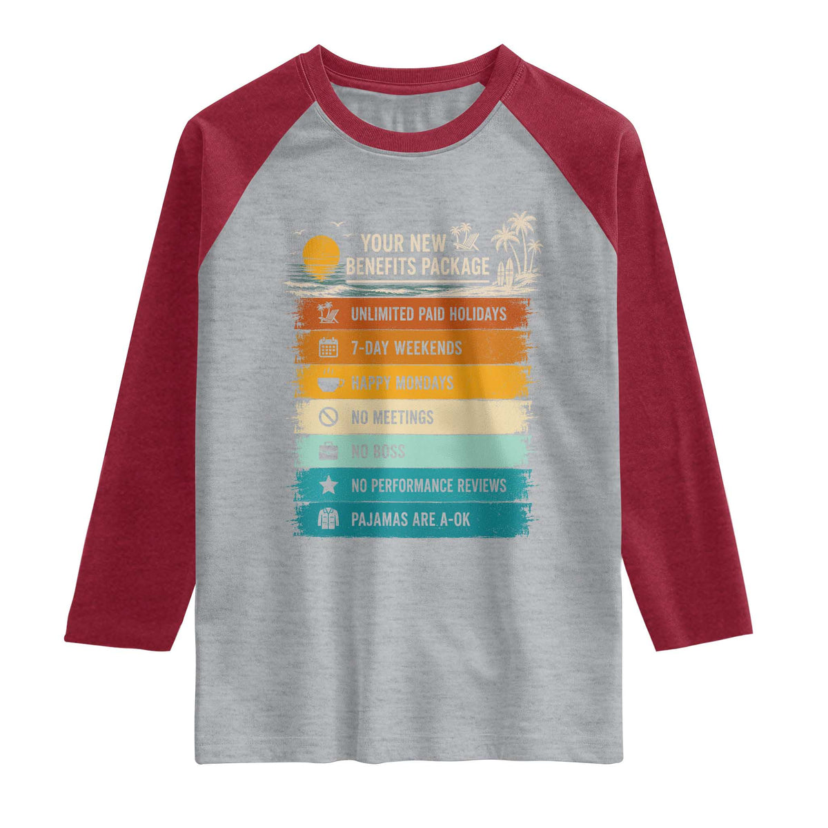 Funny Retirement Gift Raglan Shirt New Benefits Package Retro Retired 2026 TS10 Heather Gray Heather Red Print Your Wear