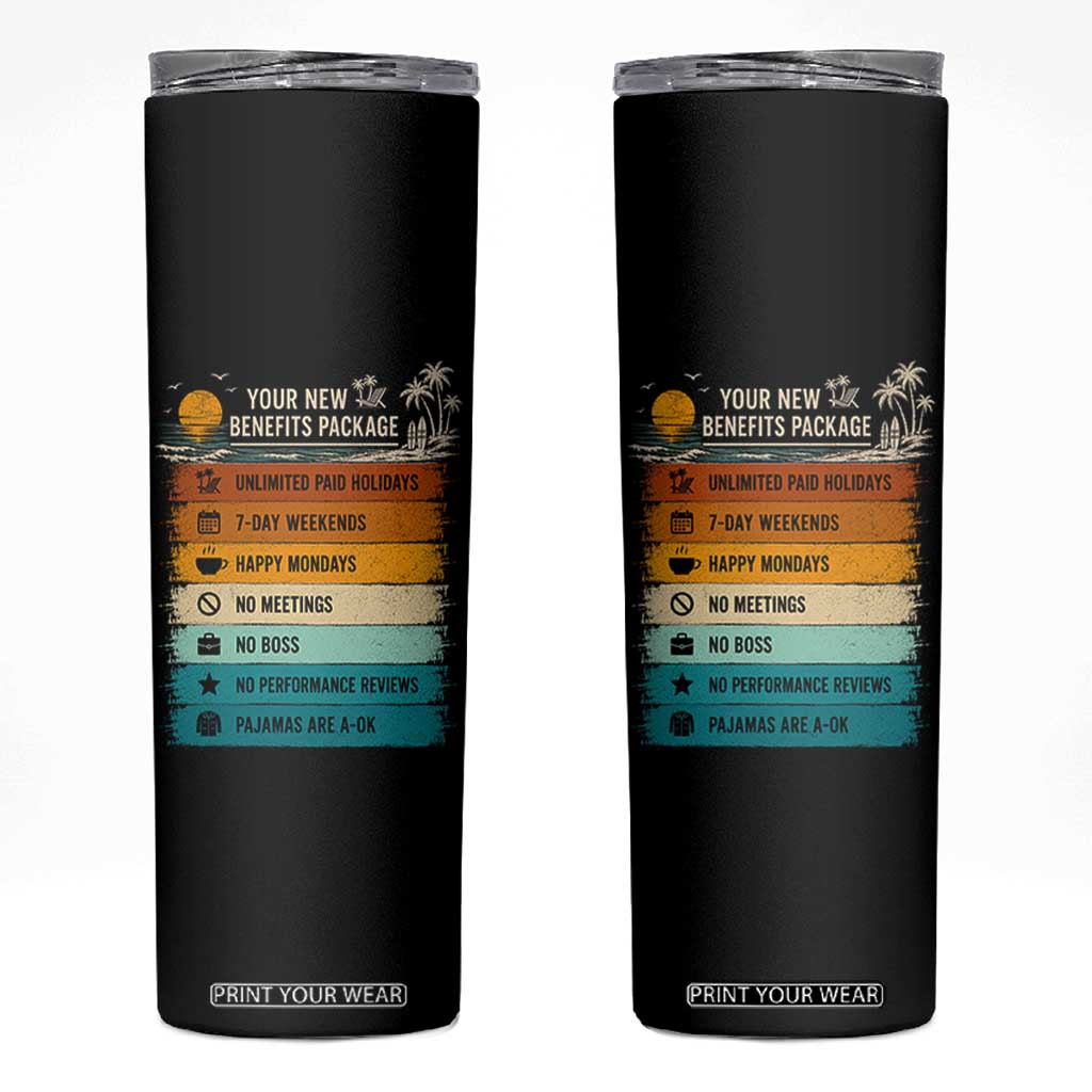 Funny Retirement Gift Skinny Tumbler New Benefits Package Retro Retired 2026 TS10 Black Print Your Wear