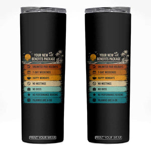 Funny Retirement Gift Skinny Tumbler New Benefits Package Retro Retired 2026 TS10 Black Print Your Wear