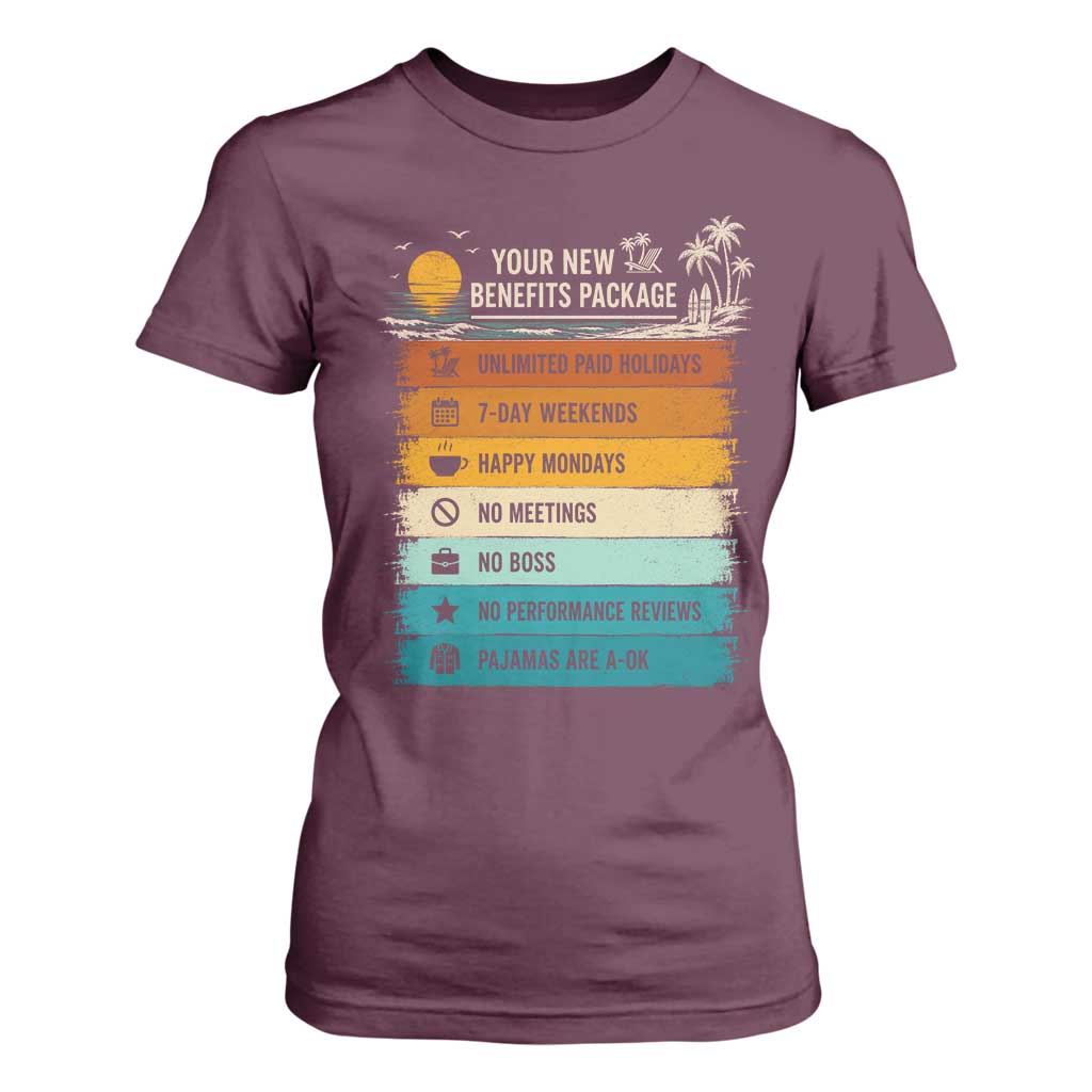 Funny Retirement Gift T Shirt For Women New Benefits Package Retro Retired 2026 TS10 Maroon Print Your Wear