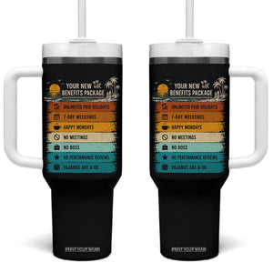 Funny Retirement Gift Tumbler With Handle New Benefits Package Retro Retired 2026 TS10 One Size: 40 oz Black Print Your Wear
