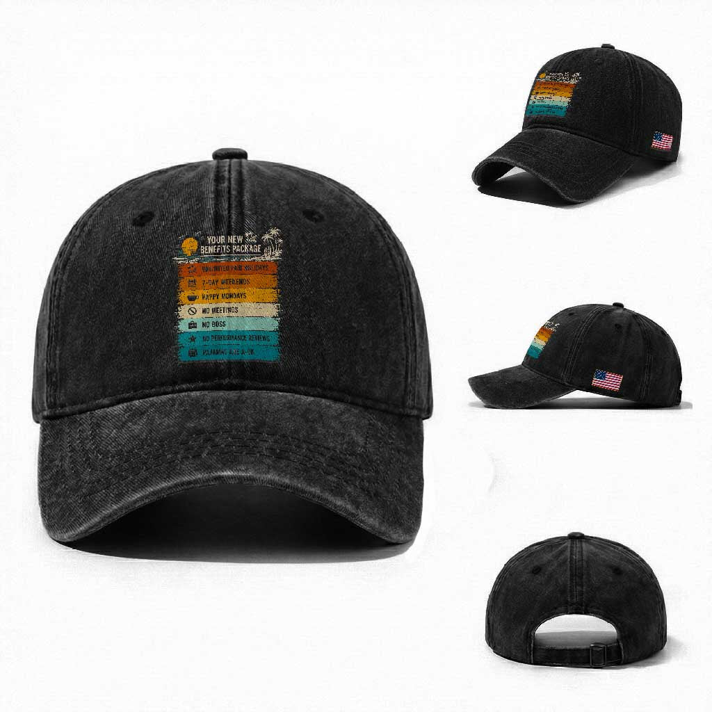 Funny Retirement Gift Washed Cotton Baseball Cap New Benefits Package Retro Retired 2026 TS10 Washed Cap Universal Fit Black Print Your Wear