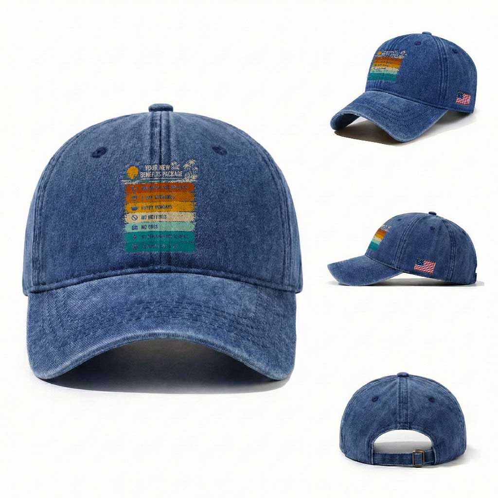 Funny Retirement Gift Washed Cotton Baseball Cap New Benefits Package Retro Retired 2026 TS10 Washed Cap Universal Fit Royal Blue Print Your Wear
