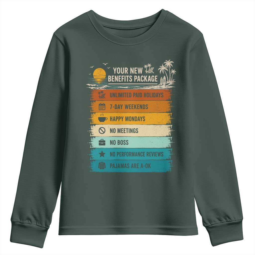 Funny Retirement Gift Youth Sweatshirt New Benefits Package Retro Retired 2026 TS10 Dark Forest Green Print Your Wear