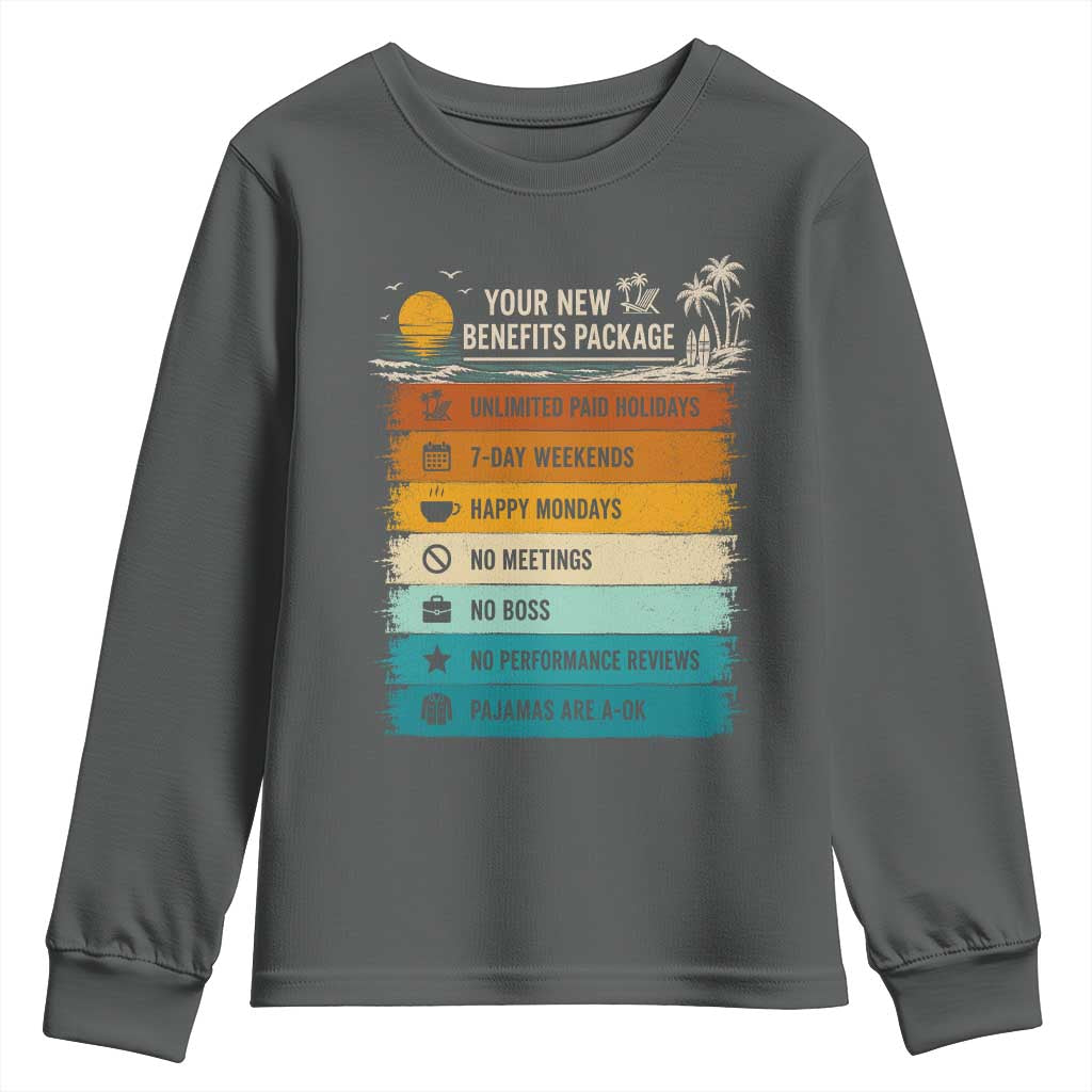 Funny Retirement Gift Youth Sweatshirt New Benefits Package Retro Retired 2026 TS10 Dark Heather Print Your Wear