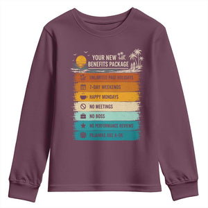 Funny Retirement Gift Youth Sweatshirt New Benefits Package Retro Retired 2026 TS10 Maroon Print Your Wear