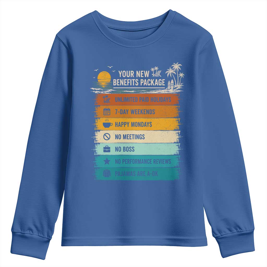 Funny Retirement Gift Youth Sweatshirt New Benefits Package Retro Retired 2026 TS10 Royal Blue Print Your Wear