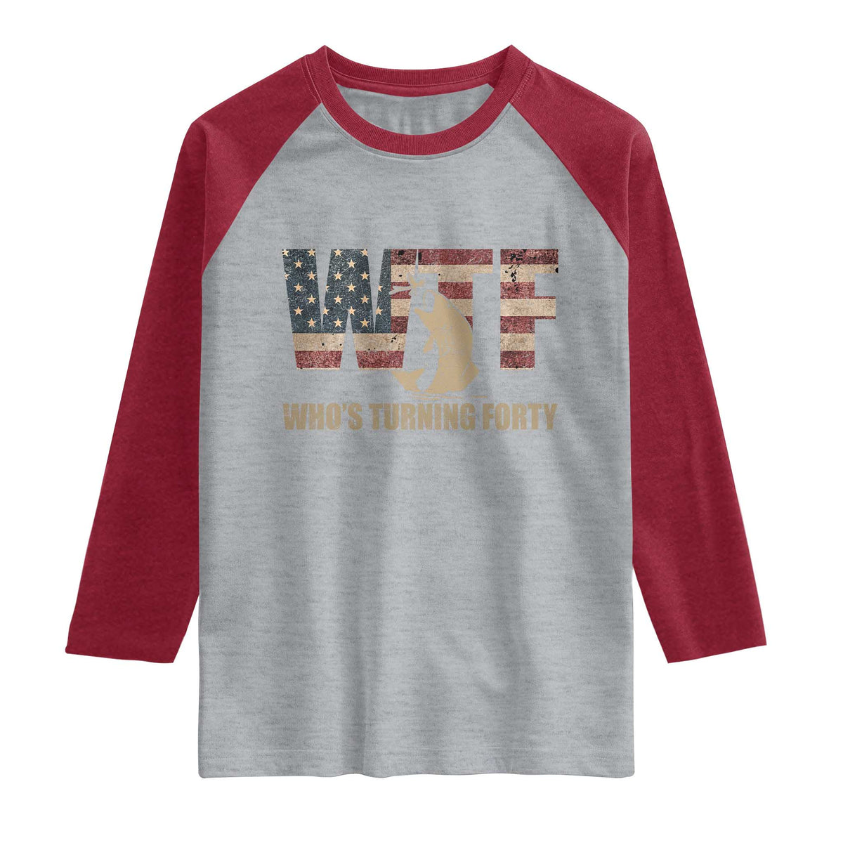 40th Birthday Raglan Shirt Funny WTF Whos Turning Forty Vintage Fishing 40 Year Old Gift TS10 Heather Gray Heather Red Print Your Wear