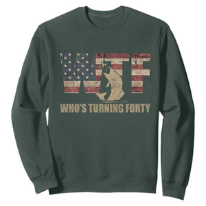 40th Birthday Sweatshirt Funny WTF Whos Turning Forty Vintage Fishing 40 Year Old Gift TS10 Dark Forest Green Print Your Wear
